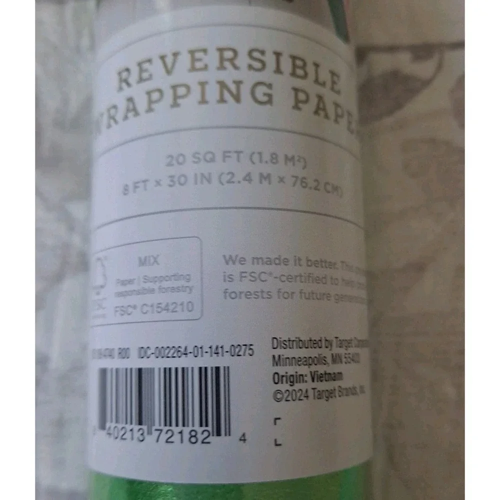 NIP 3 Rolls Wondershop Target Reversible Wrapping Paper Christmas Tree‎ And Red
